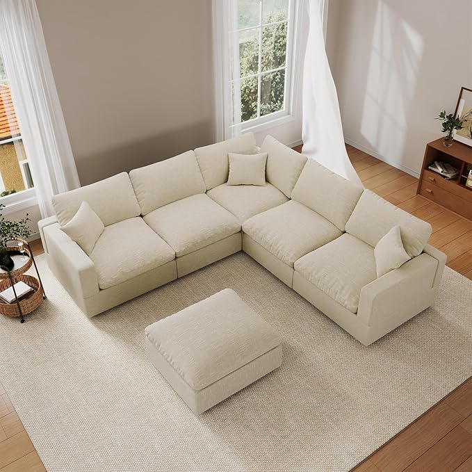 Cloud Couch Modular Sectional Sofa, 95.4" 6-Seater Corner Sectional Couches for Living Room, Convertible Cloud Sofa with Ottoman, Down Filled Wide & Deep Seat, Removable Washable Cushion Covers