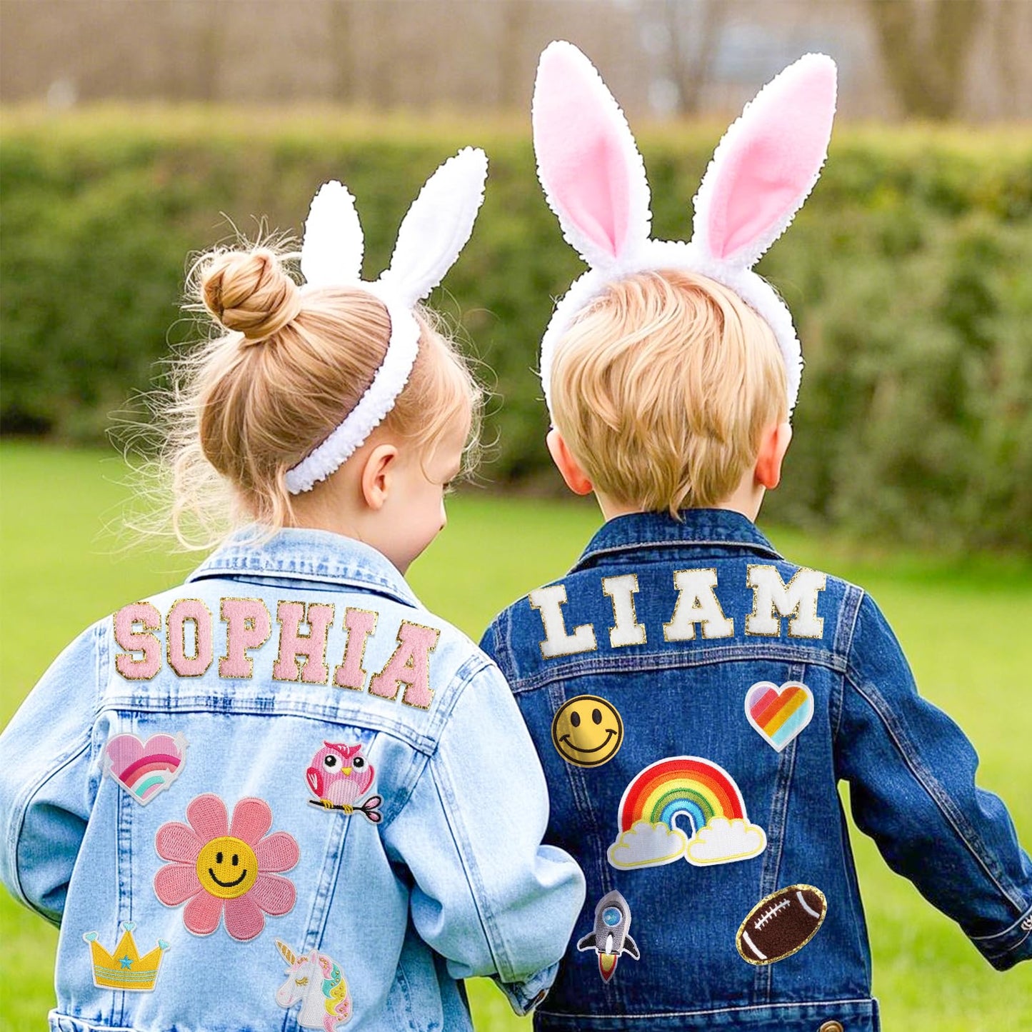 Rryoumisun Personalized Kids Denim Jacket with Names, Easter Basket Stuffers, Easter Outfits for Girls and Boys, Spring&Fall Outerwear Jackets, 1-14 Year Old Girl Boy Birthday Easter Gifts