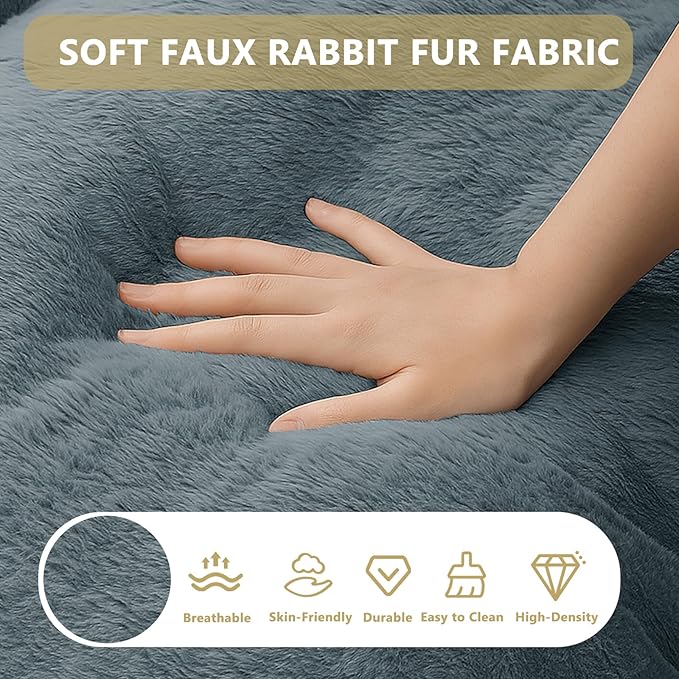 Bean Bag Chair for Adults, Soft Faux Fur Giant Beanbag Chairs, Oversized Cozy Bean Bag Couch Large Reading Chair, Comfy Bean Bag Sofa for Living Room, Bedroom & Dorm, Blue Grey