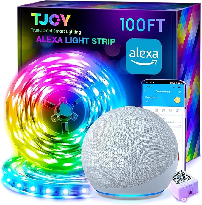 TJOY 100ft Smart Led Strip Lights for Bedroom, Work with Alexa, RGB Color Changing Music Sync Led Lights with App Remote,M...