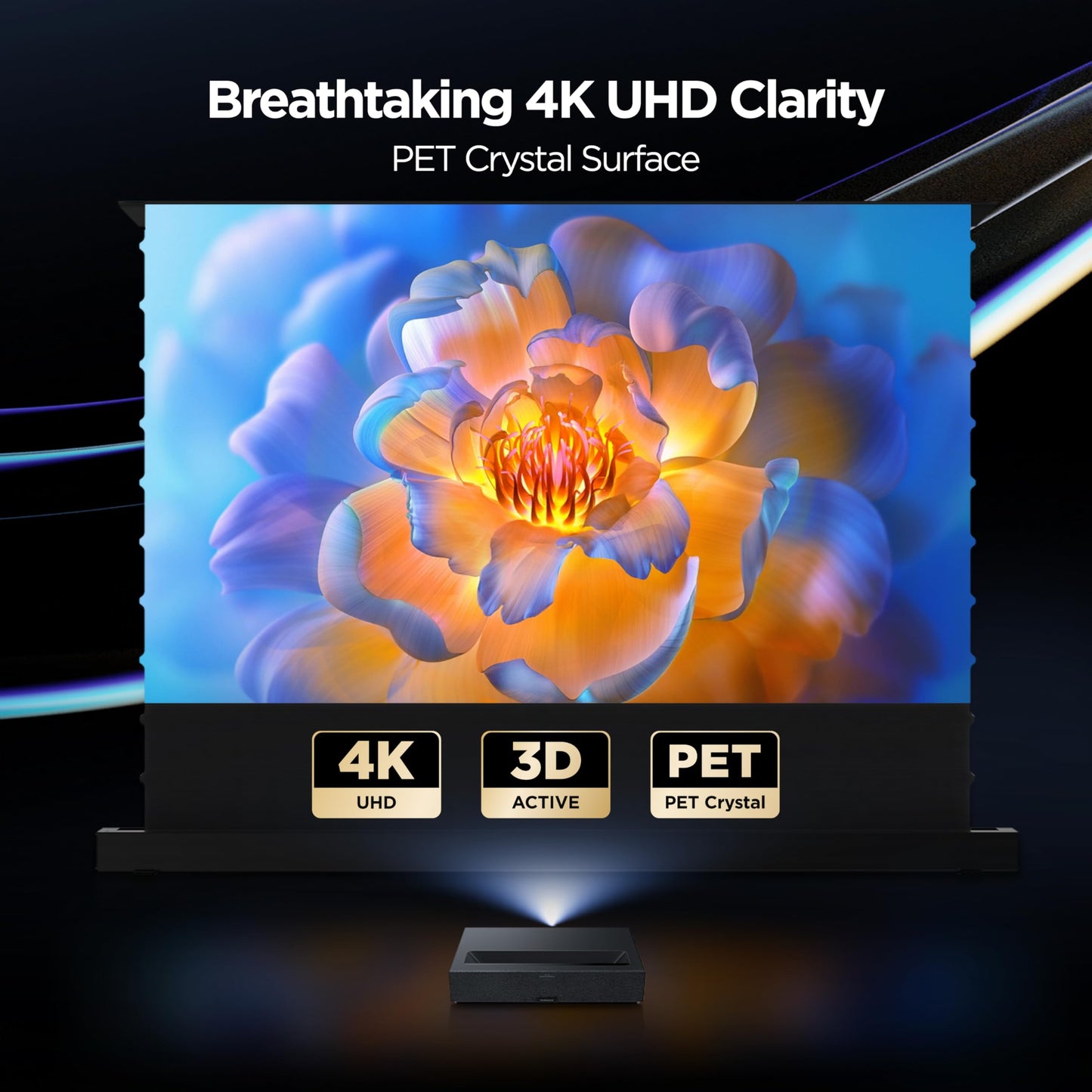 NothingProjector Motorized ALR Screen for Ultra Short Throw Projector, 95% Ambient Light Rejecting, 100 inch, Floor Rising, 4K/8K UHD, Active 3D, Anti Daylight, Electric Retractable Automatic NothPJ