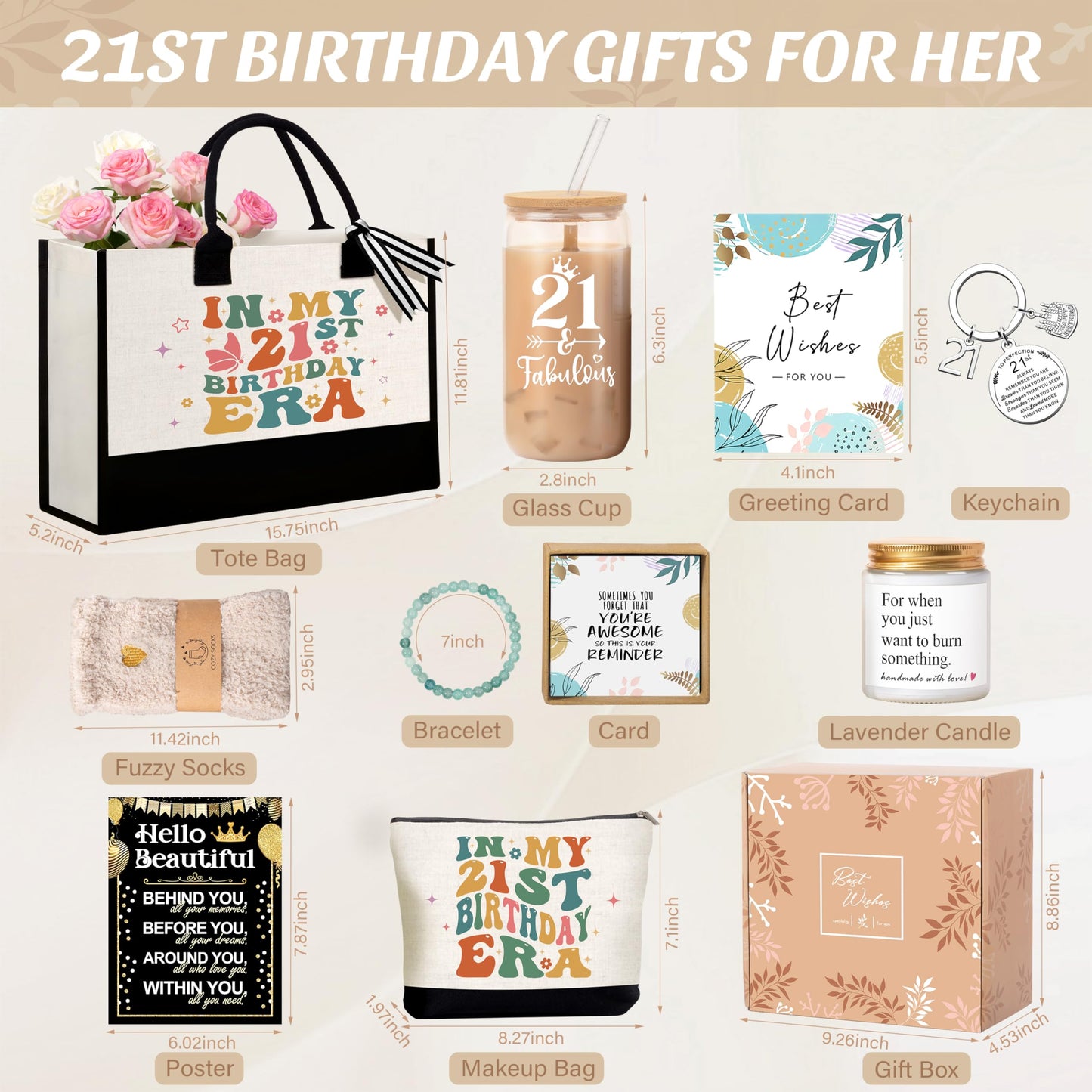 21st Birthday Gifts for Her Women, Happy 21st Birthday Basket Gifts for 21 Year Old Female, Cool 21th Birthday Ideas for Daughter Sister Friend Girlfriend, Unique Funny 21th Birthday Presents
