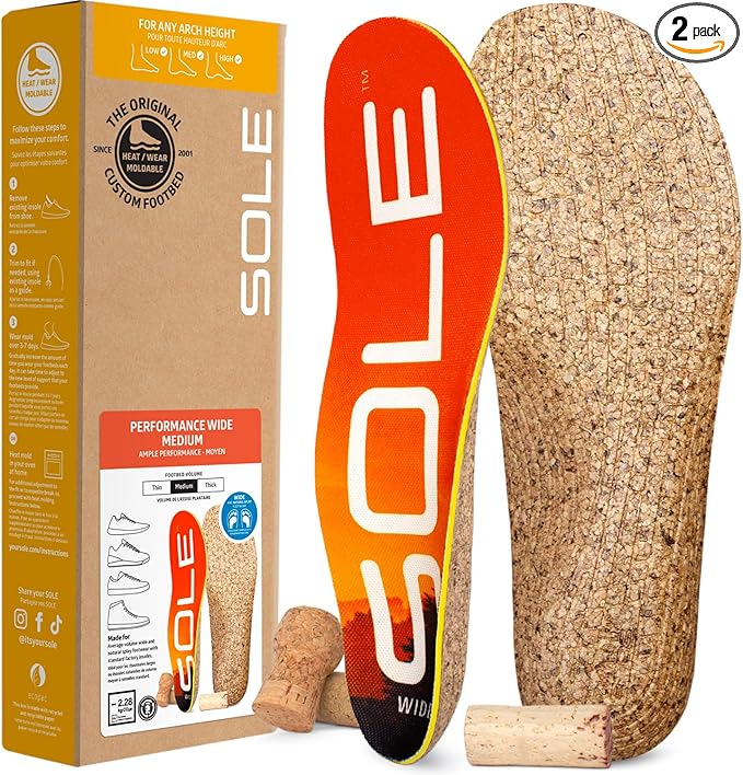 SOLE Performance Medium Wide Insoles - Custom Moldable Orthotic Support for Any Arch Type, Plantar Fasciitis Relief - Mens Size 12/Womens Size 14, 1 Pair