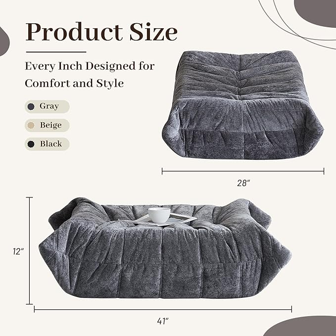 HABUTWAY Bean Bag Ottoman,Foot Rest,Fireside Chair Memory Foam Lazy Bean Bag Sofa for Living Room,Bedroom,Dorm,Office (Ottoman-Grey)