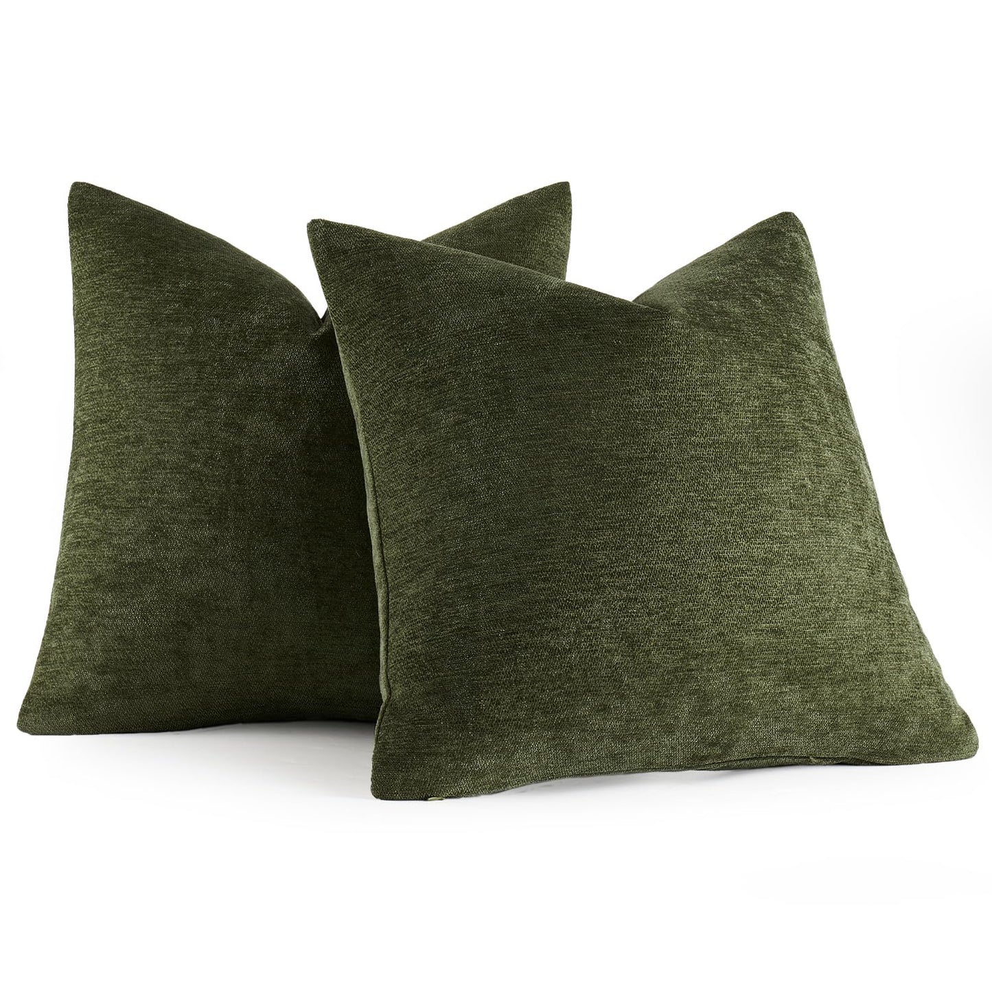 MIULEE Pack of 2 Olive Green Decorative Pillow Covers 18x18 Inch Soft Chenille Couch Throw Pillows Farmhouse Cushion Covers for Home Decor Sofa Bedroom Living Room