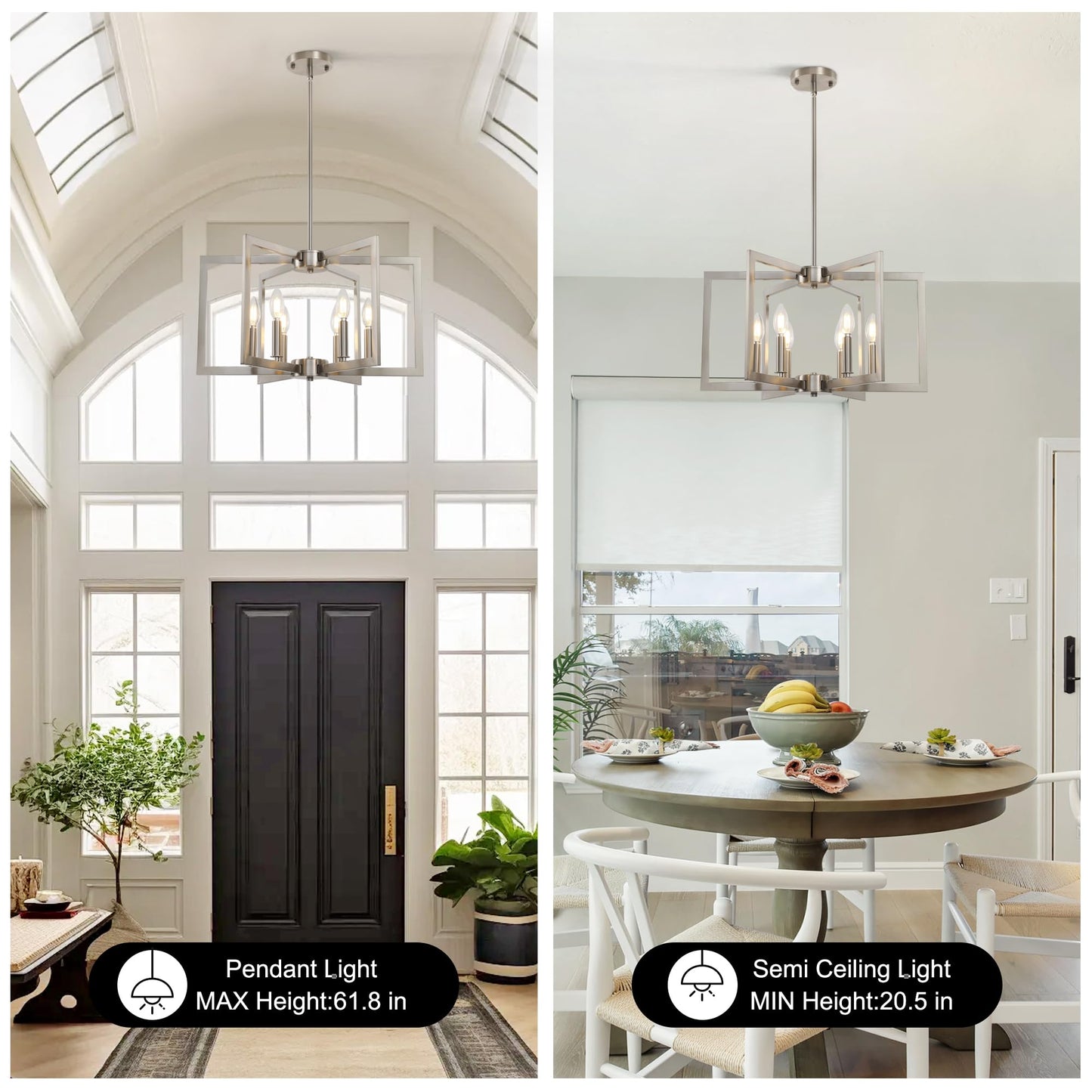 Sigaitwei 6-Light Modern Metal Geometric Chandelier，Kitchen Island Brushed Nickel Lighting Fixtures，Entryway Light Fixture Hanging Brushed Nickel，Farmhouse for Dining Room Chandelier