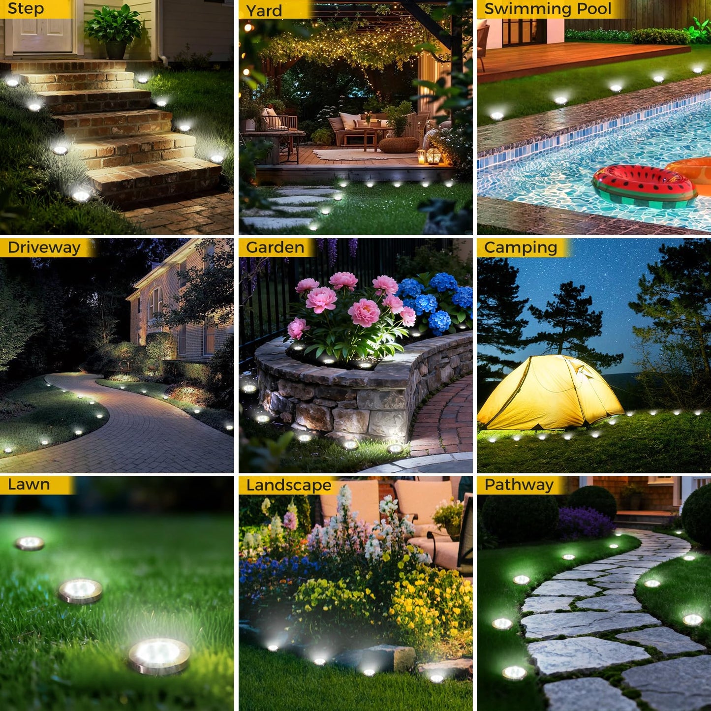 inkgear 20 Pack Solar Ground Lights Outdoor, 8 LED Mini Flat Solar Disk Lights, IP65 Waterproof Anti-Rust Disc Light, Landscape Lighting for Garden Pathway Yard Walkway Driveway Lawn,Cool White