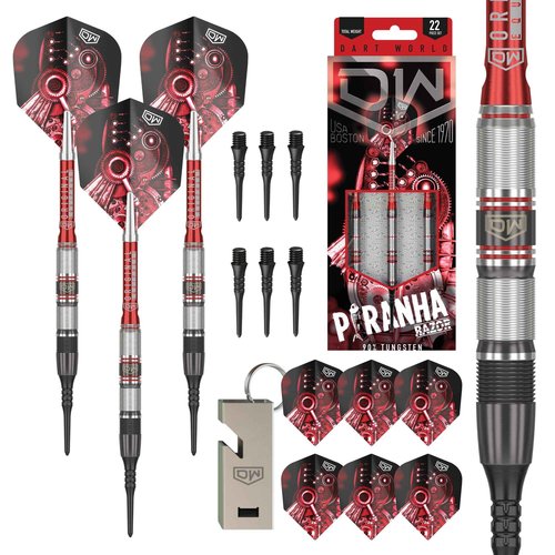 DW Piranha Razor 90% Tungsten Soft Tip Darts, Precision Balanced, Accurate and Durable - Perfect for Professional and Recreational Players (02, 20G)