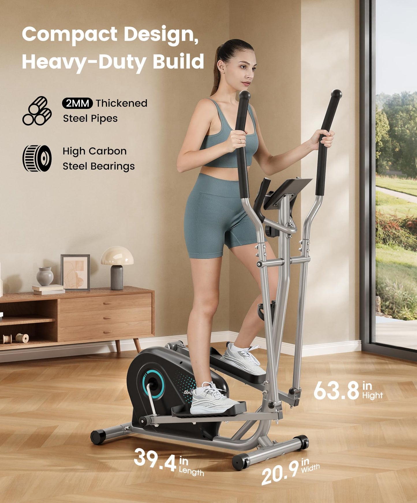 Dripex Elliptical Exercise Machine, Hyper-Quiet Magnetic Elliptical Machine for Home, 16-Level Resistance Elliptical Training Machines with 13.2LBS Flywheel, Pulse Sensor & LCD Monitor (Turquoise)