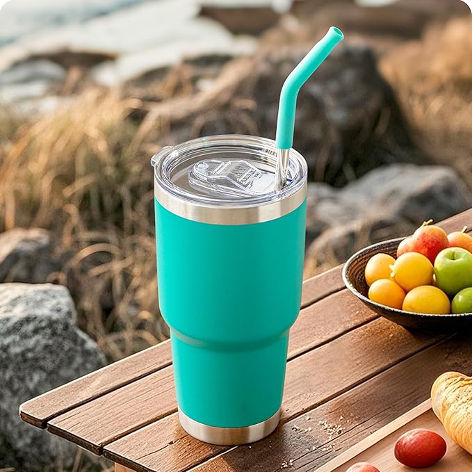 Metal Straws with Silicone Tip for 30 oz YETI Tumbler, 4 Pcs Reusable Stainless Steel Straws for 30 oz 35 oz YETI Cup(Color 4)