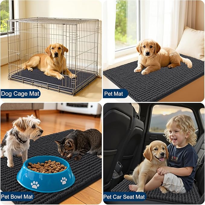 OLANLY Dog Door Mat for Muddy Paws 40x32, Ultra Absorbent Chenille Mud Doormat, Non-Slip Washable and Dirt Trapping Doormat for Indoor Entryway, Quick-Dry Indoor Pet Bed Mats for Dogs, Dark Grey
