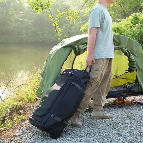 REDCAMP 120L Foldable Duffle Bag with Wheels and Shoe Compartment, 1680D Oxford Large Duffel Bag Backpack with Rollers for Travel, Camping, Hiking, Black