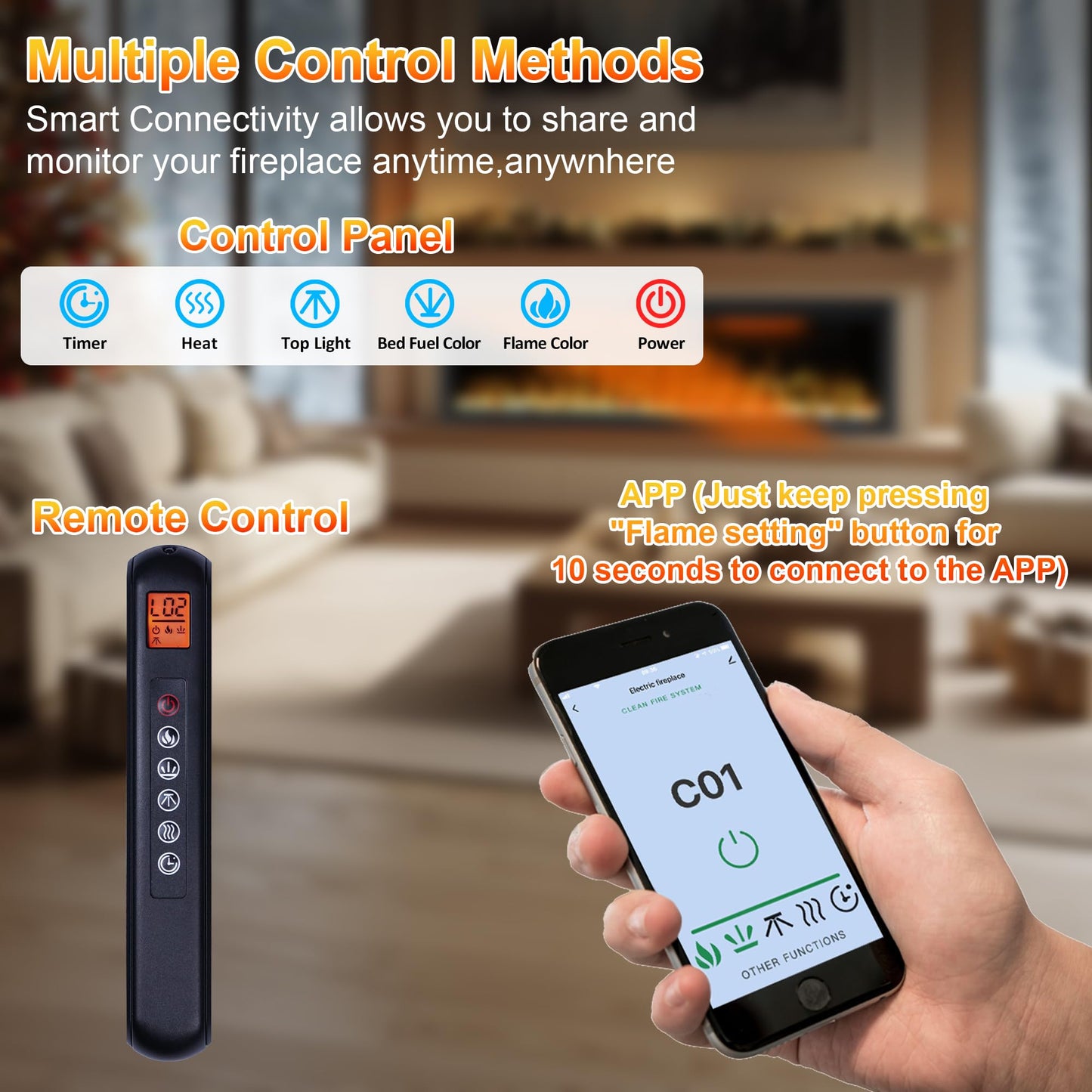 60" Smart Electric Fireplace Inserts, Slim Fireplace with APP & Alexa Control, Remote & Touch Panel, Adjustable Flame Colors & Fuel Bed Colors, Timer & Overheat Protection, 750W/1500W, Black