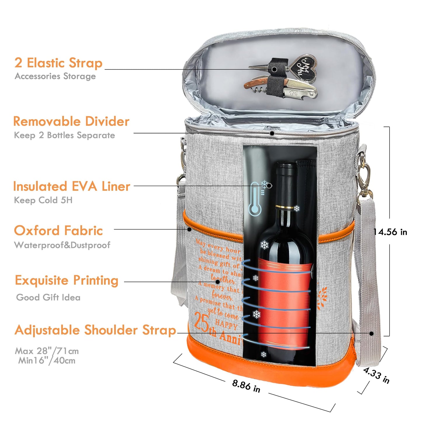 Dolficy 25th Anniversary Wine Cooler Bag Gift for Couples, Wedding Gifts for Parents, Friend, Her, Him, 25 Years Mr. & Mrs Insulated Cooler Tote, Tumbler and Accessories