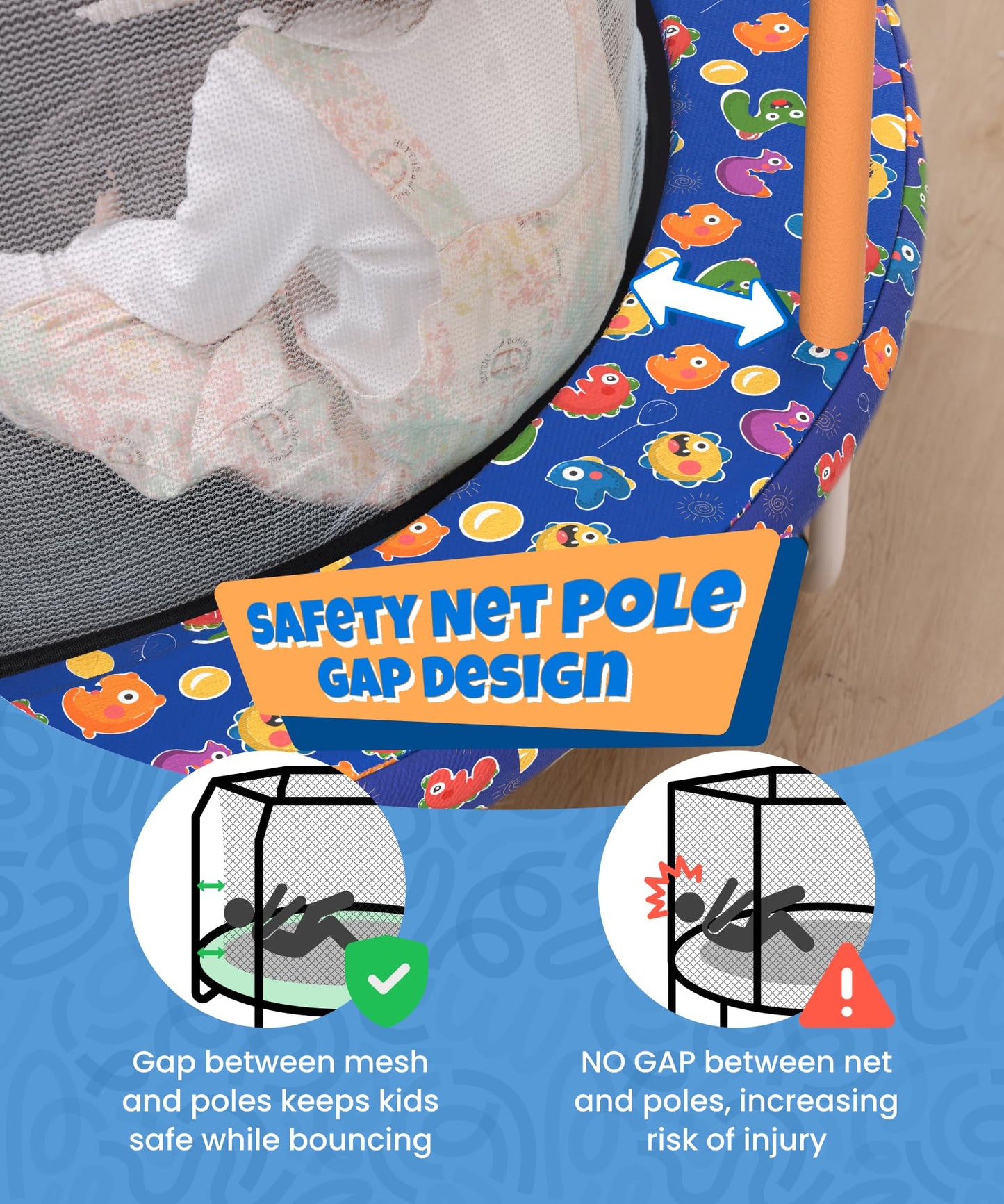 Mersco 55" Indoor Trampoline for Kids, Mini Indoor & Outdoor Small Toddler Trampoline with Net and Basketball Hoop,Birthday Gifts for Boy and Girl, 440lbs Capacity, Age 1-8