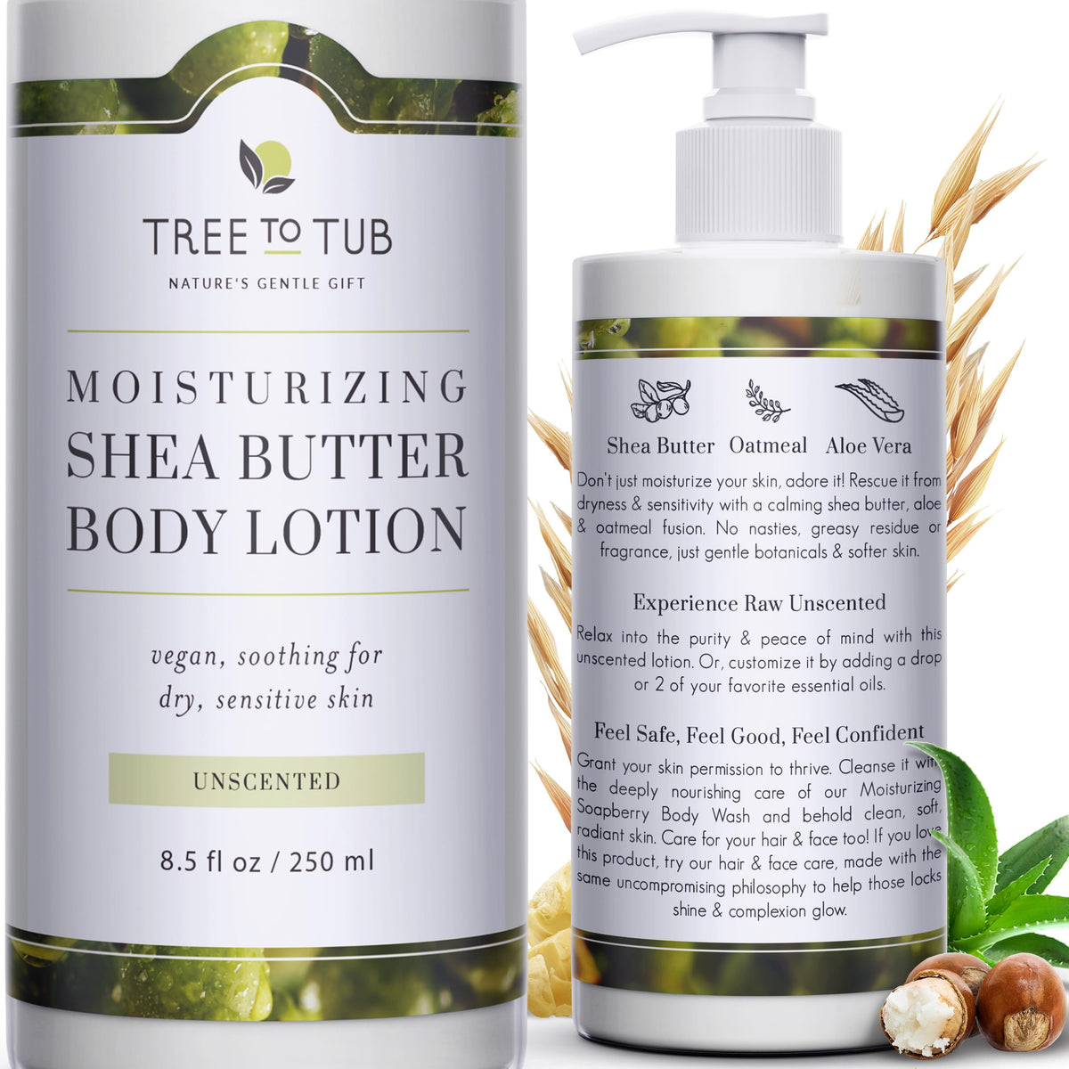 Tree to Tub Unscented Shea Butter Body Lotion for Dry Skin - Fragrance Free Lotion,Vegan Body Moisturizer, Good for Sensitive Sk