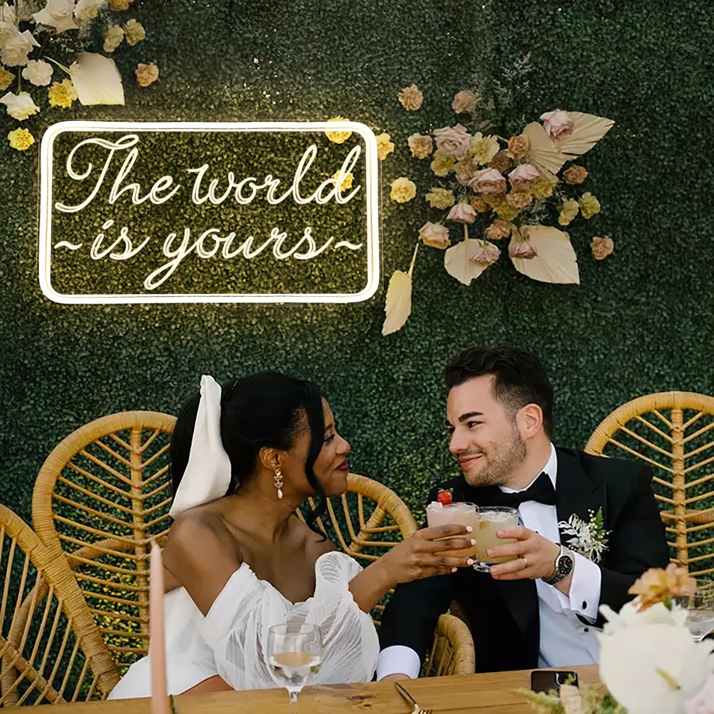 The World is Yours Neon Signs for Wall Decor 3D Carving Design Neon Sign for Bedroom. Warm White LED Neon Signs for Room, Bar, Office, Birthday Party Wedding