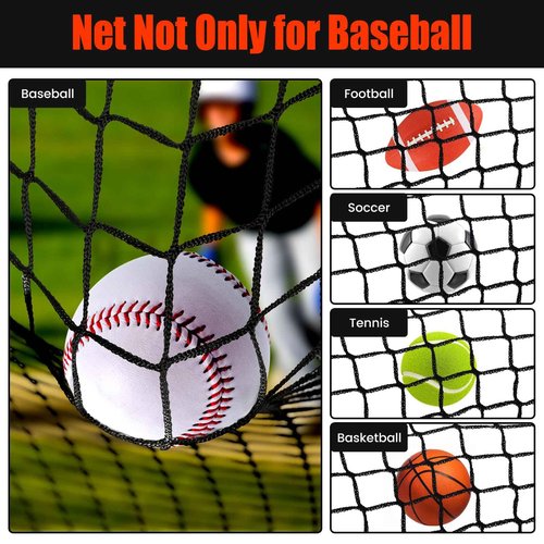 Sport Net Baseball Nets,Over 22 Sizes from 10 to 50 feet Baseball Softball Backstop Nets with 33 feet Nylon Rope 0r Steel Hanging Kit, Heavy Duty Hitting Practice for for Backyard,Garage, Basement.