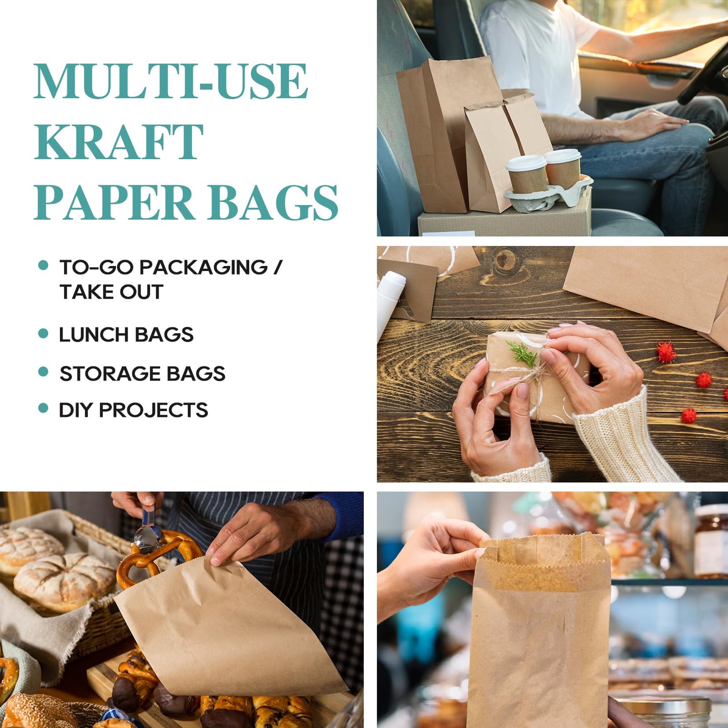 MUCHII 8 LB Paper Lunch Bags,100 Count Brown Paper Bags for Lunches, Snacks, Take Out and Small Items
