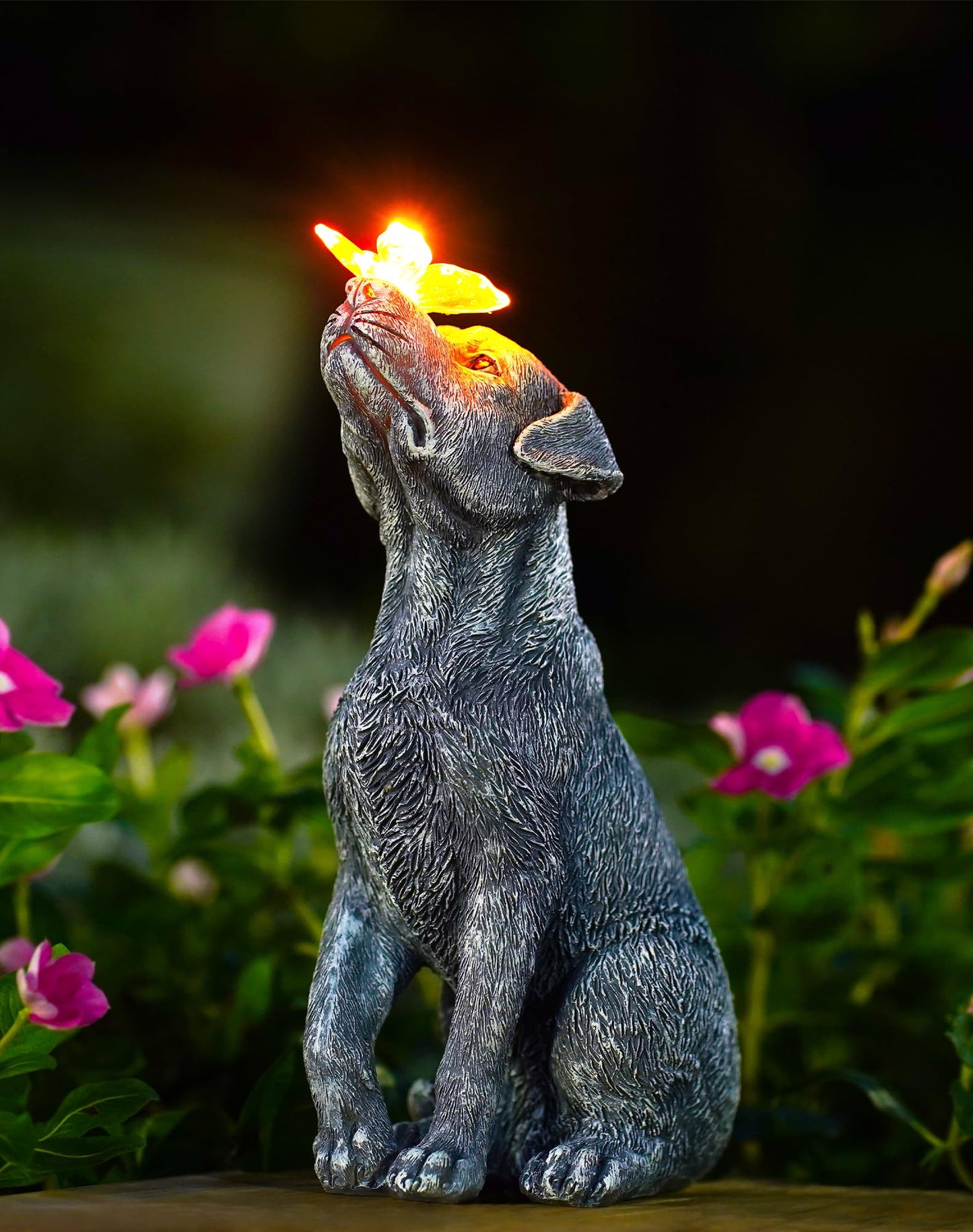 Goodeco Dog Statue with Solar Butterfly - Ideal Gifts for Dad, Mom or Birthdays, Beautifully Crafted Outdoor Decorations to Wow Your Guests