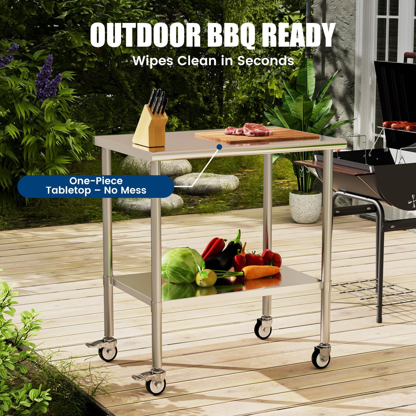 Chingoo Stainless Steel Work Table with Wheels, 24x36 Inch NSF Kitchen Prep Table with Adjustable Undershelf for Commercial Restaurant, Garage, Outdoor BBQ