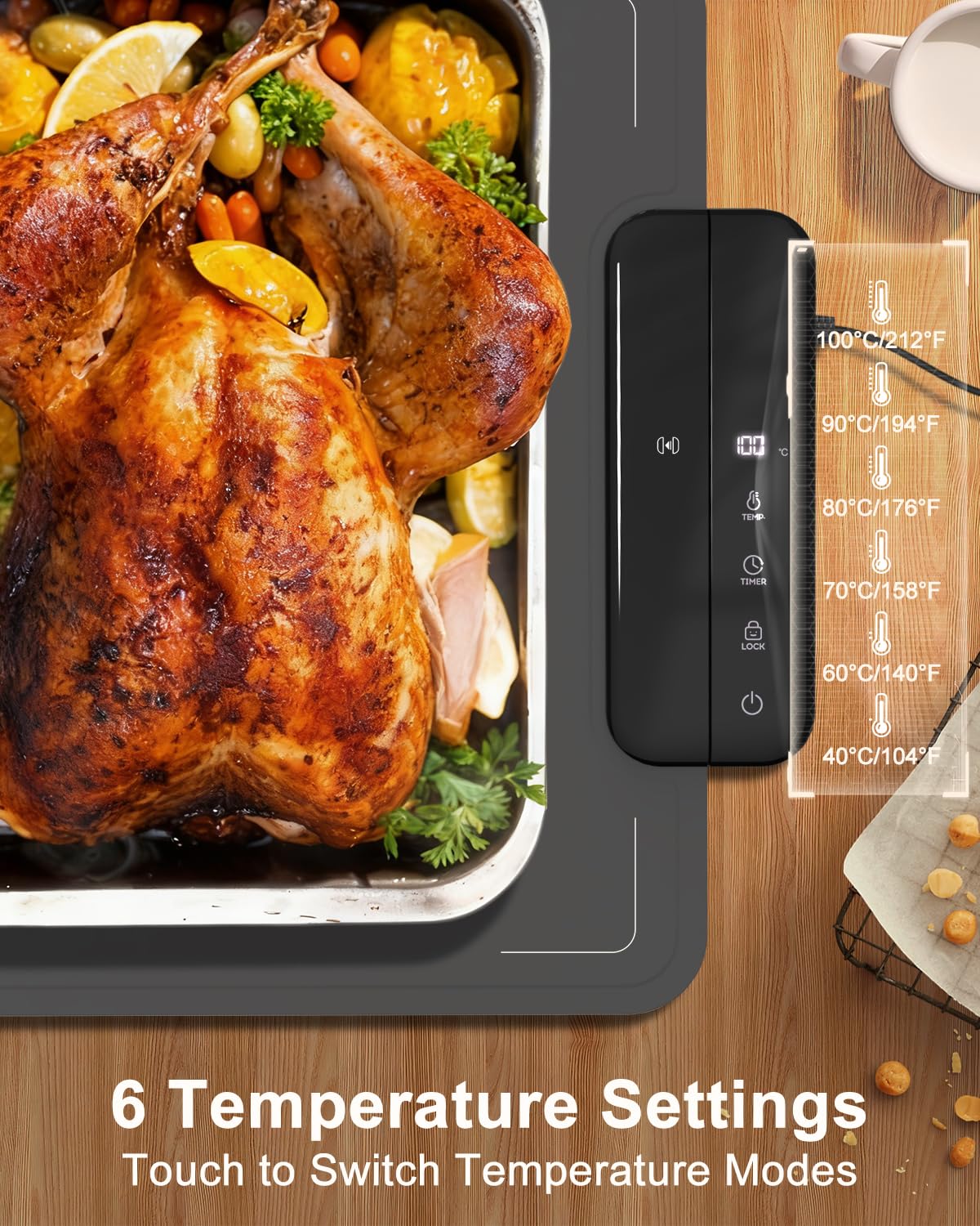 Electric Warming Mat for Food, ZAPLIT 24''x16 Washable Silicone Warming Tray with 6 Temp Settings, 6 Timers, Child Lock, and Auto Standby — Food Warmer for Buffet, Gathering, and Party (Grey/ 2 Pack)
