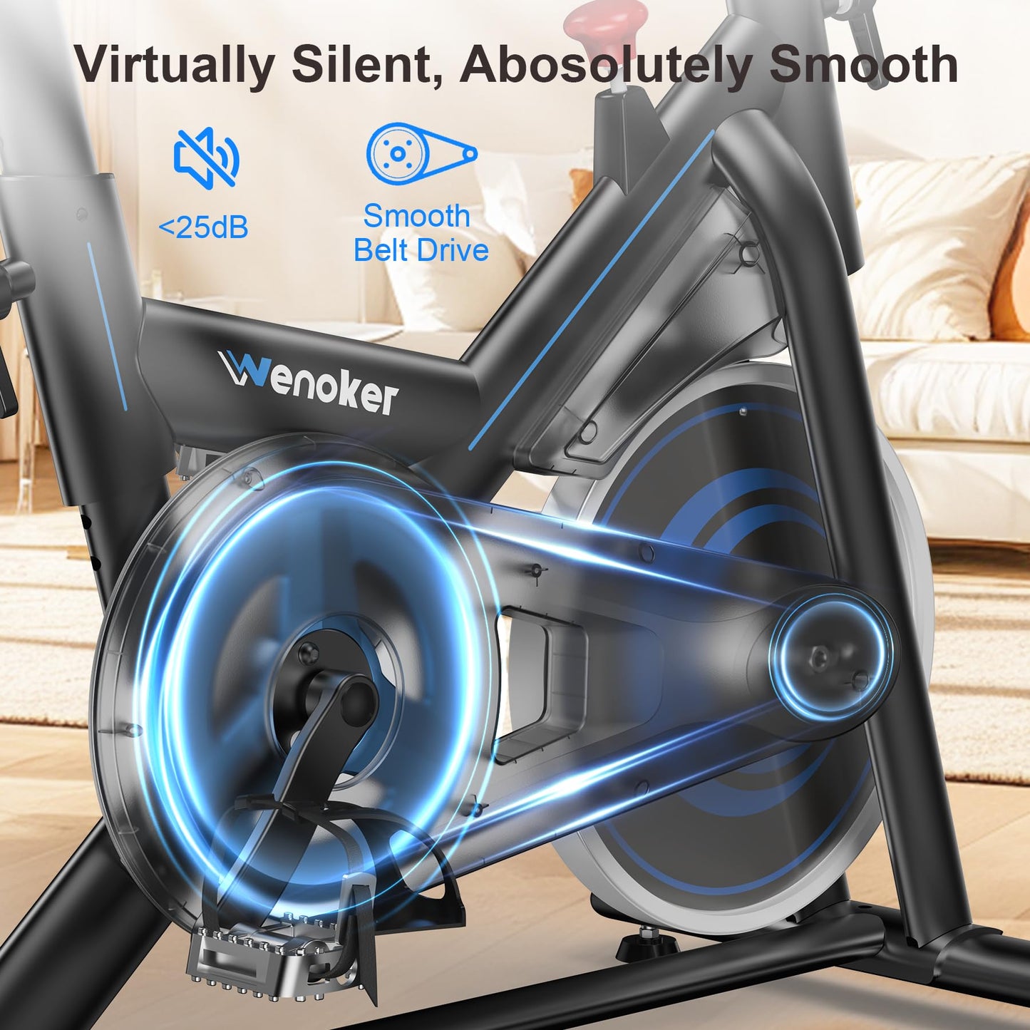 Exercise Bike for Home – 350LB Magnetic Resistance Indoor Cycling Bike, Silent Stationary Bike with App Sync, Adjustable Seat, LCD Monitor, Smooth & Quiet for Cardio Workout