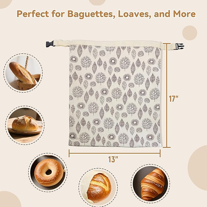 OHIYO Reusable Beeswax Bread Bags for Freezer & Refrigerator, 17"×13" Natural Beeswax-Lined Cotton Storage Bags Airtight Freshness Keeper for Homemade, Bakery Essentials (2 Pack)
