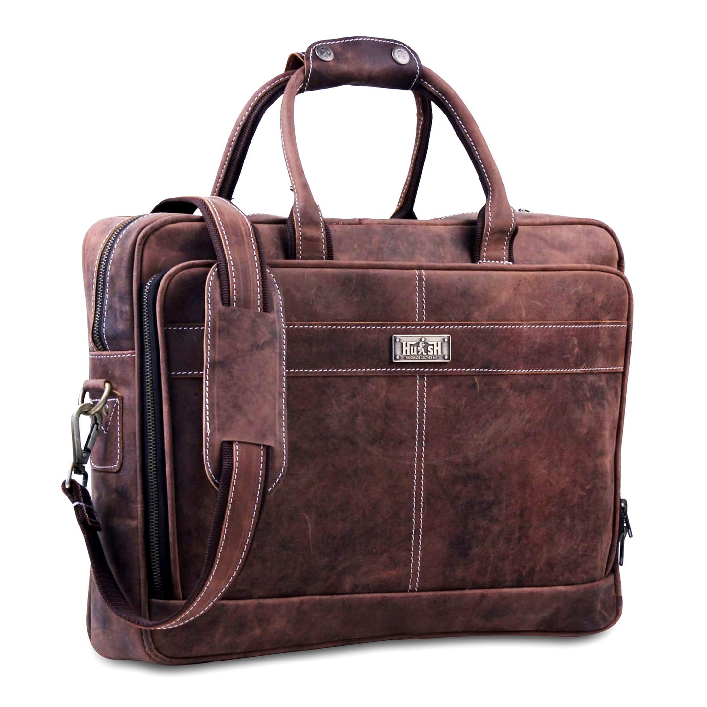 18 Inch Genuine Leather Briefcase for Men and Women, Vintage Messenger Bag, Large Laptop Shoulder Satchel, Professional Business Office Work Bag with Luggage Strap, Handcrafted, Dark Brown