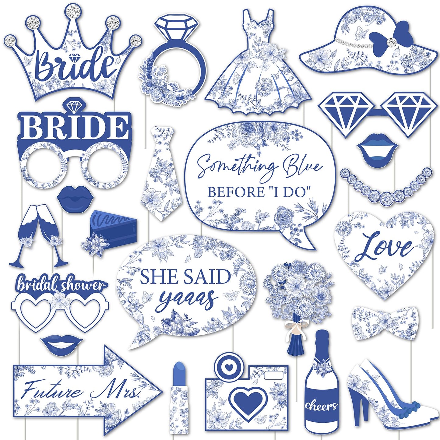 kreat4joy Something Blue Before i Do Bridal Shower Decorations, 24pcs Something Blue Photo Booth Props Bridal Shower for Woman Girl Bachelorette Wedding Engagement Party