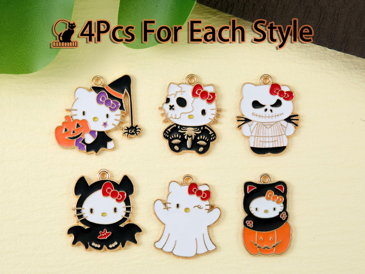 Anjulery Halloween Cat Charms for Jewelry Making and Crafting - 24Pcs Enamel Kitty Charms for Bracelets Earrings Necklaces Keychains DIY Crafts (24Pcs Halloween-Cat-B)