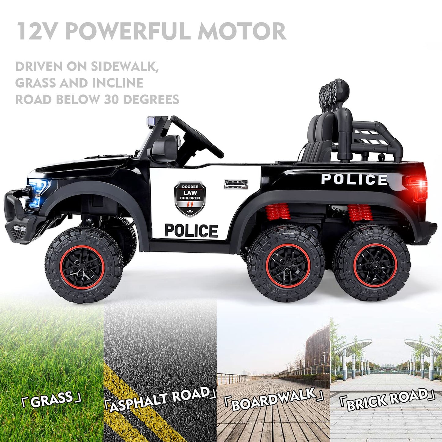 JOYLDIAS 12V7AH Kids Police Ride On Car with 2.4G Remote Control, 6-Wheel Spring Suspension, LED Lights & Siren, Kids Electric Car w/Storage, 3 Speeds, 77lbs Capacity, Gift for Ages 3-8