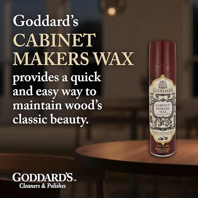 Goddard's Cabinet Makers Wax Spray, Wood Furniture Polish, Conditioner and Dust Cleaner with Bees Wax and Lemon Oil, Shine & Stain Protection, 12 oz