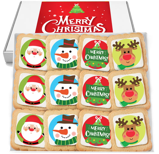 Christmas Cookies Gift Basket for Kids Men Women | Holiday Gourmet Corporate Food Gift INDIVIDUALLY WRAPPED | 12 Decorated Sugar Cookies