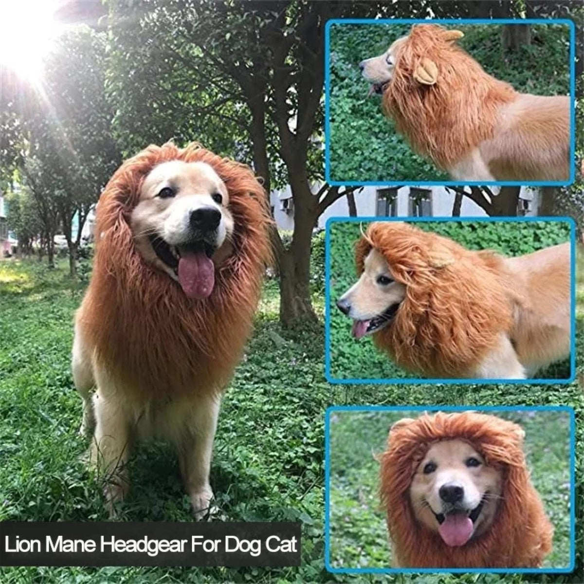 Lion Mane for Dog Costumes Realistic Funny Lion Wig for Medium Large Sized Dogs Halloween Pet Costume (Large, Light Brown)