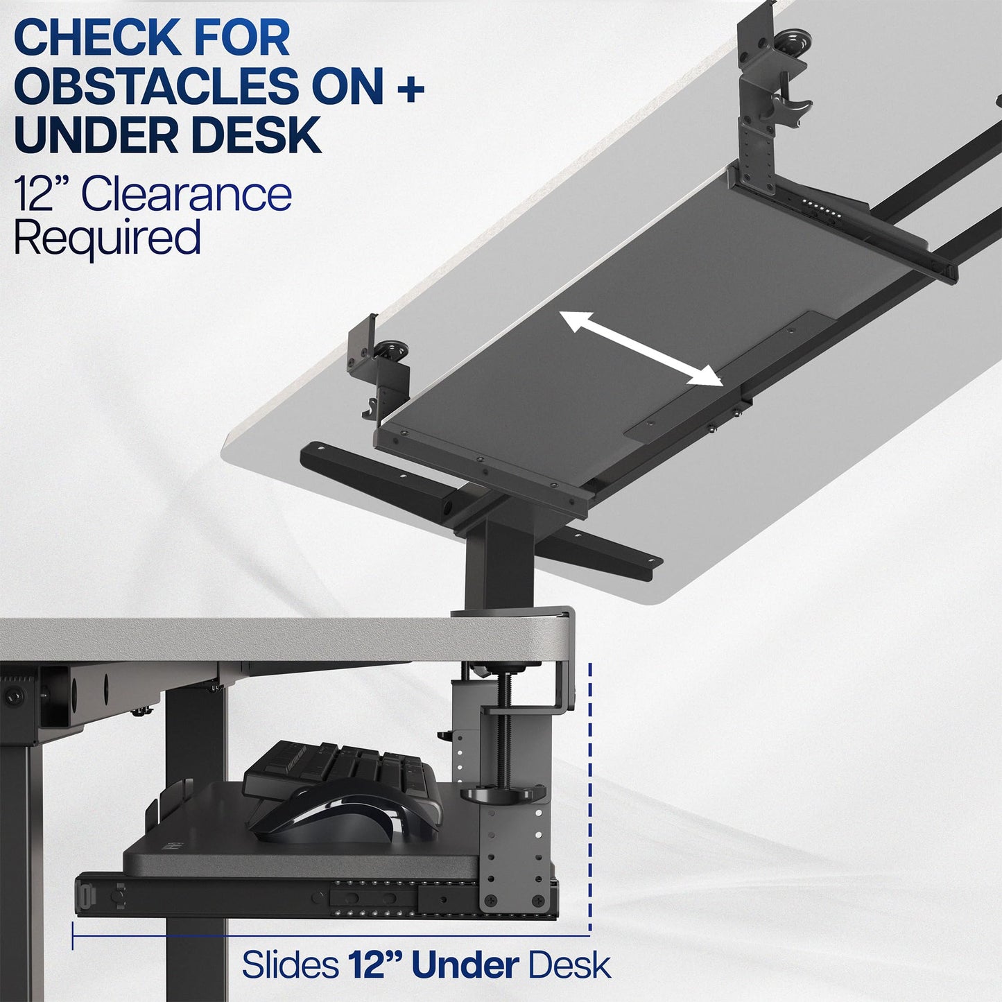 VIVO Large Height Adjustable Under Desk Keyboard Tray, C-clamp Mount System, 27(33 Including Clamps) x 11 inch Slide-Out Platform Computer Drawer for Typing, Black, MOUNT-KB05HB