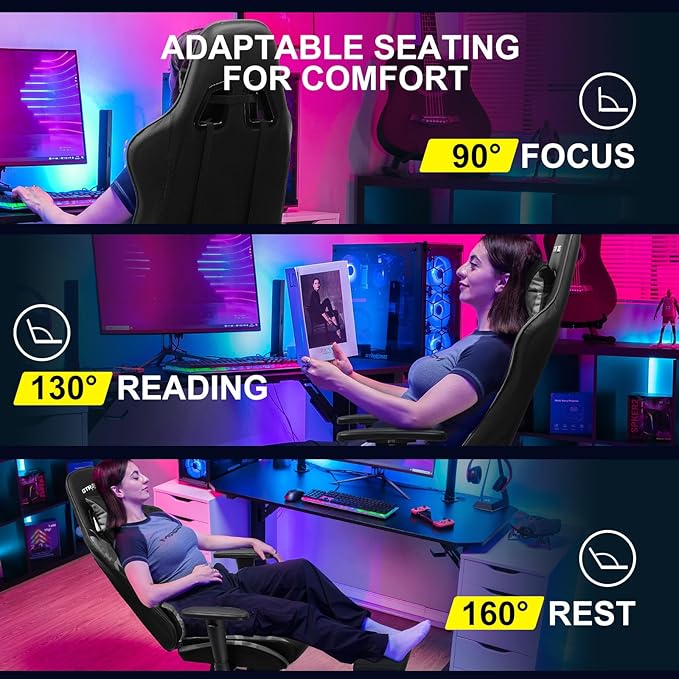 GTPLAYER Gaming Chair with Footrest, Ergonomic Computer Game Desk Chair, Reclining Game Chair Seat Height Adjustment, Swivel Rocker with Headrest and Lumbar (Camouflage)