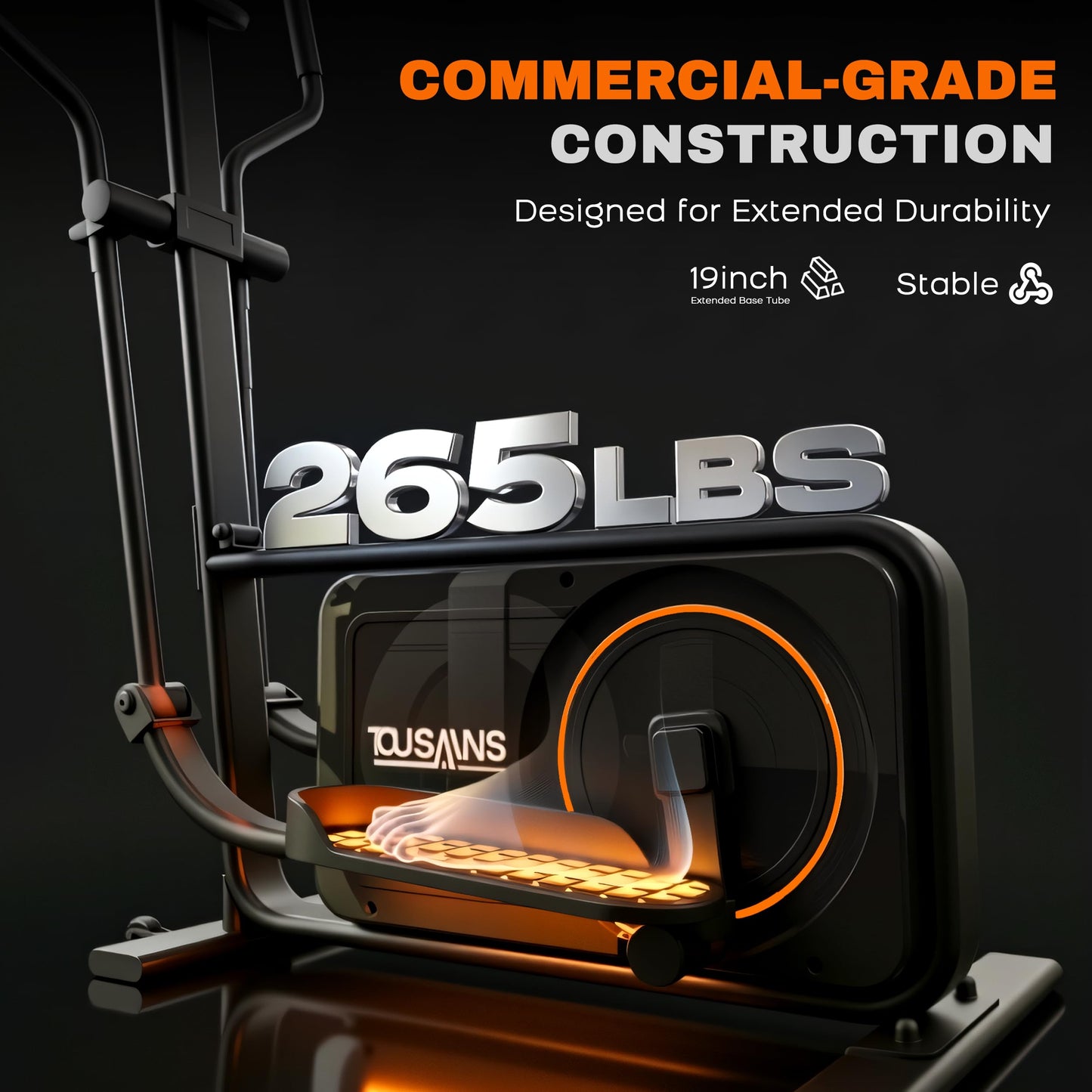 TOUSAINS ET3 Adjustable Stride Elliptical | 16-18" | 32 Resistance Levels | Quiet Bluetooth Cardio for Home Gym | 265 lbs