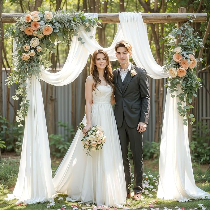 Wedding Arch Draping Fabric, 1 Panel 18FT White Sheer Backdrop Curtain Chiffon Fabric Drapery Voile Scarf Draping Panels for Wedding Archway Ceremony Curtain Valance Party Decoration