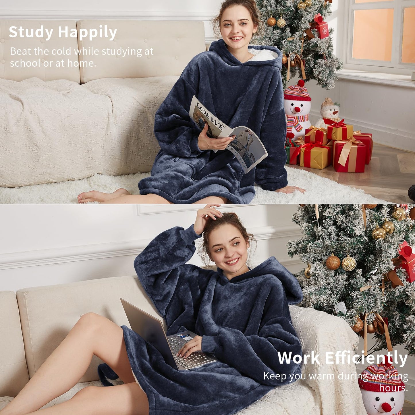 Aemilas Wearable Blanket Hoodie - Sherpa Fleece Blanket Sweatshirt as Gifts for Mom Women Men Boyfriend Girls, Cozy Hooded Blanket with Giant Pocket(Charcoal Grey)