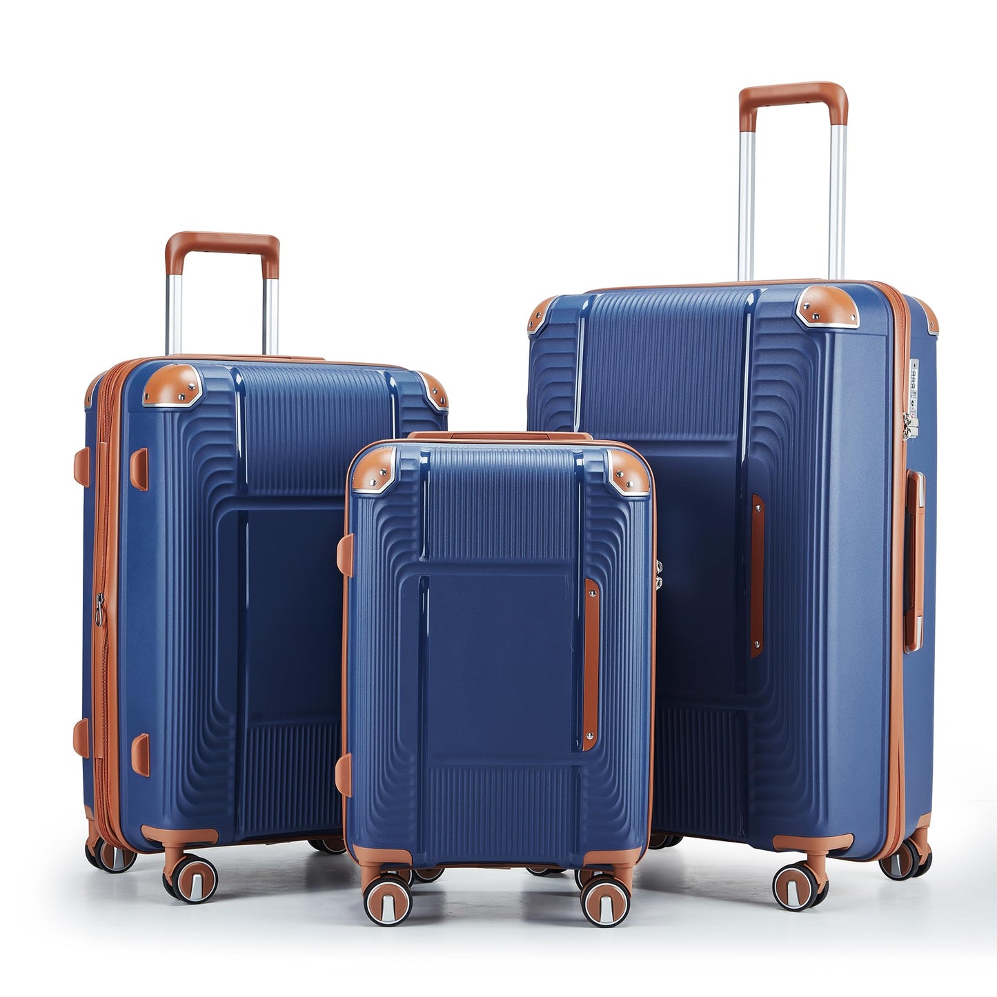 BOLATU 3 Piece Luggage Set PP Hardshell with YKK Zippers, 20/24/28 Inch Suitcases with Detachable Spinner Wheels & Reinforced Corner Guards, Lightweight TSA Lock Nested Set (Navy Blue)