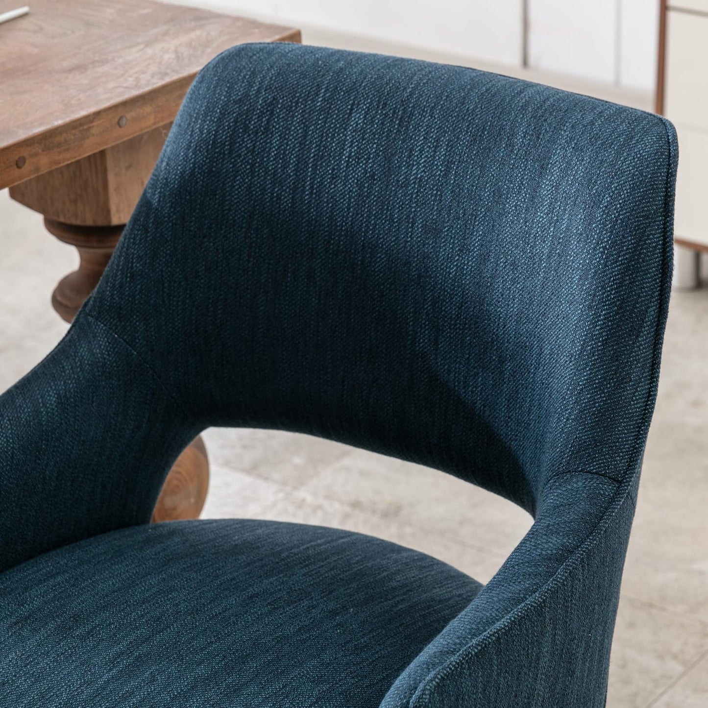 LZAREAL Modern Dining Chairs Set of 2 Upholstered Linen Accent Side Chair with Mid Open Back & Wood Legs, Arm Chair for Home Kitchen and Restaurant, Linen Blue