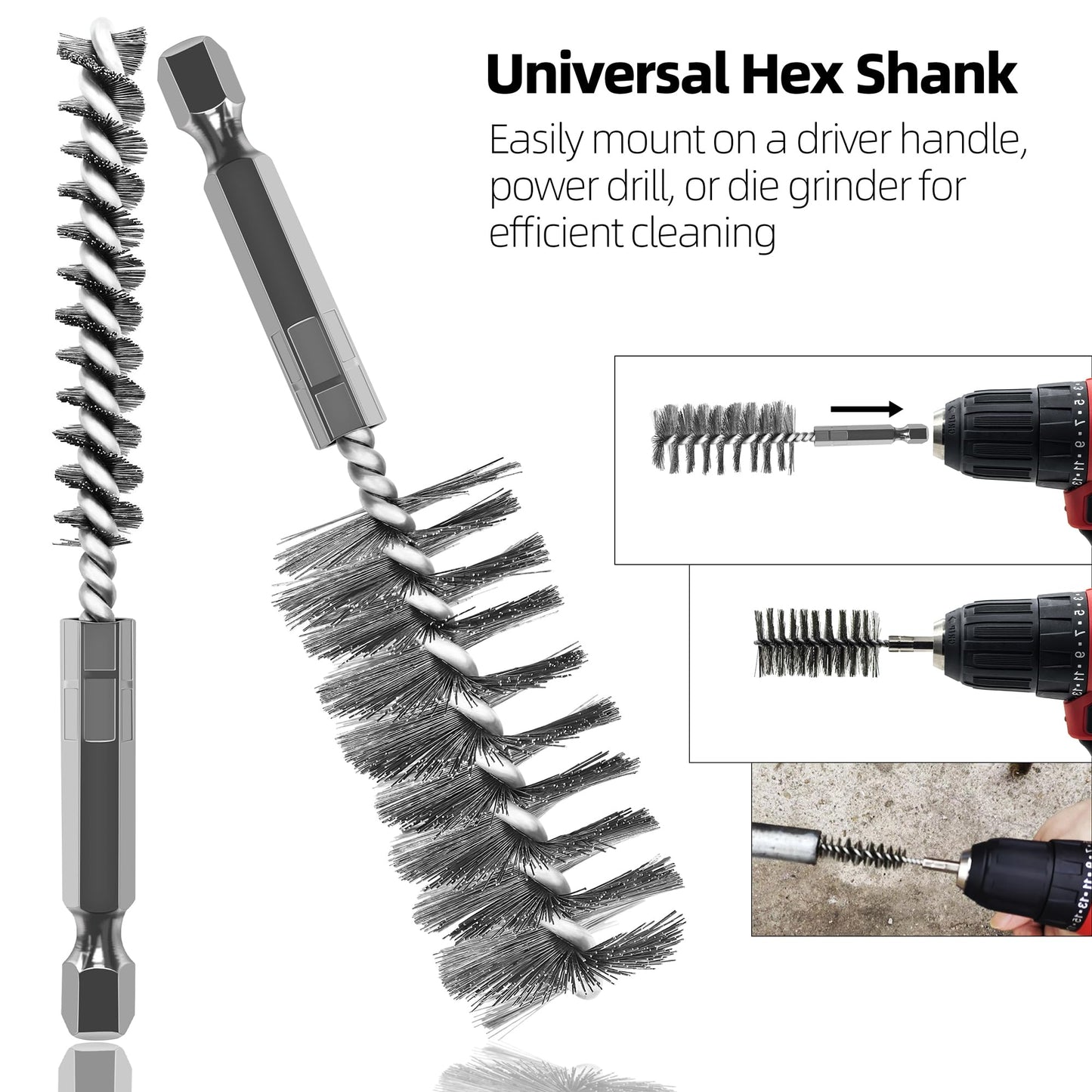 ASNOMY 12Pcs Wire Bore Brush for Drill,5/16"-1-3/16" Stainless Steel Wire Brush Bore Cleaning Brush Set for Power Drill Cleaning,Abrasive Drill Wire Brush with 1/4" Hex Shank