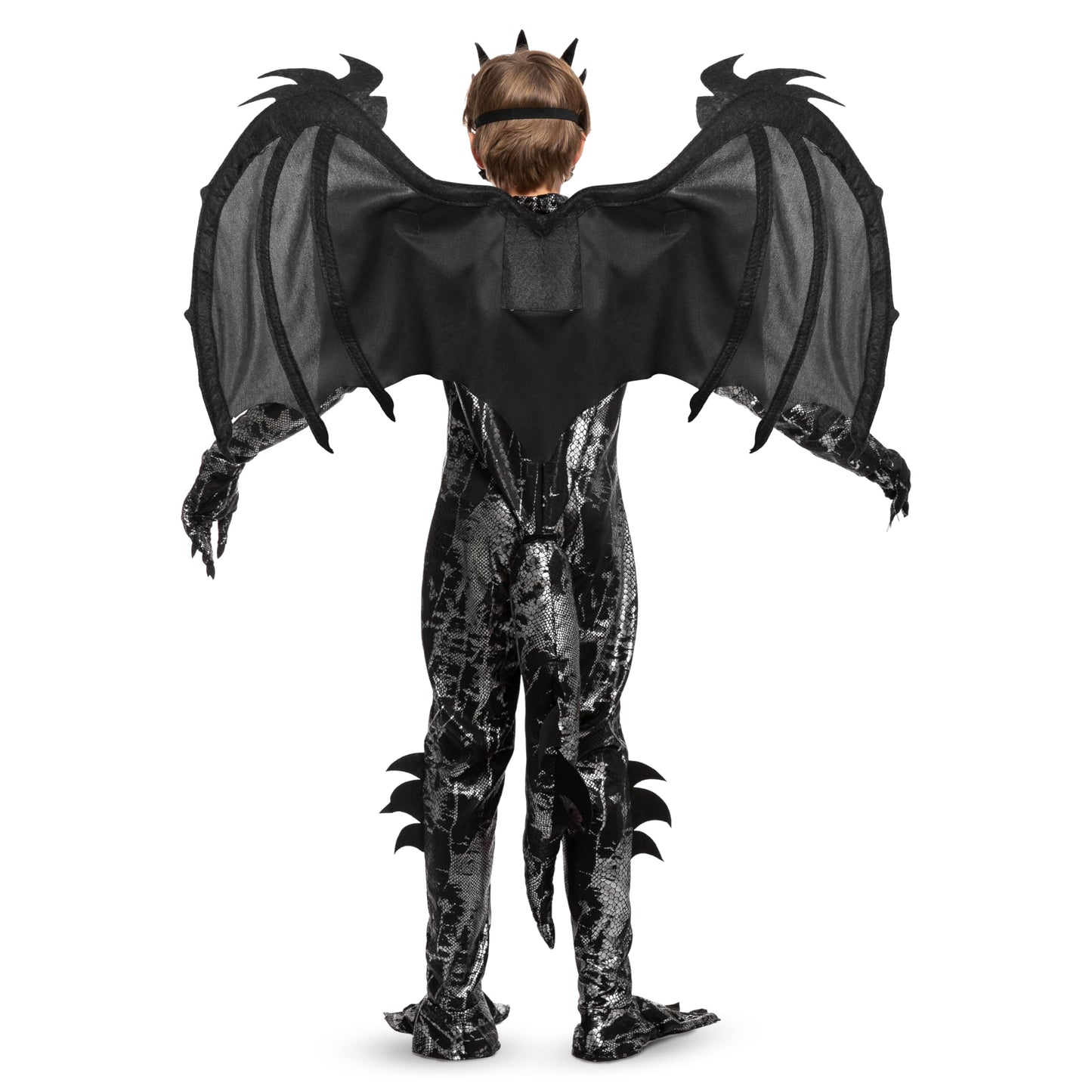 Spooktacular Creations Halloween Kids Dragon Costume, Dark Jumpsuit, Boys Dragon Wings, Tail and Mask Set for Halloween Dress Up-S