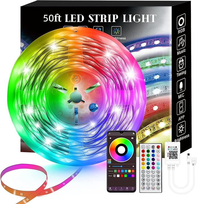 Lcutml 50FT Smart LED Strip Lights, Sync to Music with 40 Key Remote Controller，Lighting Strips with App Control LED Light...