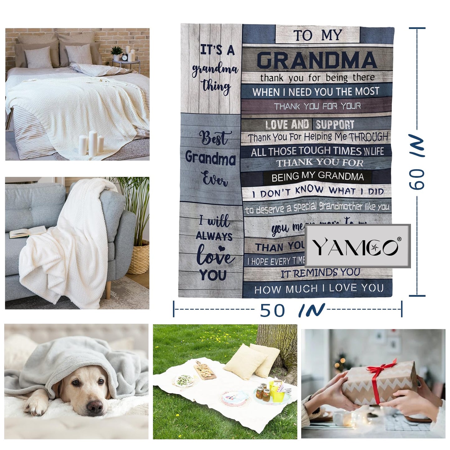 Yamco Grandma Gifts - Birthday Gifts for Grandmother 60" x 50" Blanket - Mothers Day Best Grandma Gift - Great Gigi Presents for Grandmother - Unique Birthday Gift Ideas for Grandmom Mimi Nana Granny