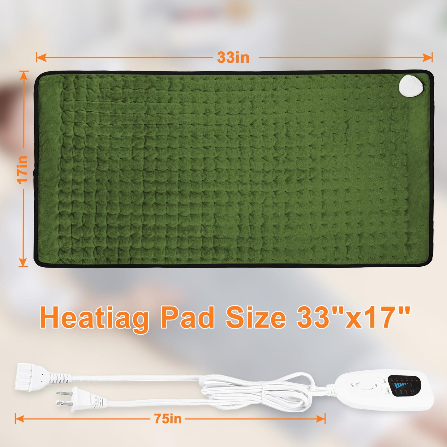 Deepsoon Heating Pad,Electric Heating Pads for Back,Neck,Abdomen,Moist Heating Pad for Shoulder,Knee,Arms,Legs,Dry/Moist Heat & Auto Shut Off,Christmas Gifts for Men and Women,Green Black,33x17 Inch