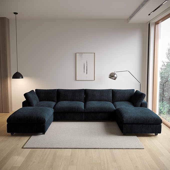WJShome Cloud Couch Modular Sectional Sofa,157" Oversized U Shaped Couch with Ottoman,6 Seater Convertible Sofa,Comfy Plush Couches for Living Room,Covers Washable&Replaceable (Black)