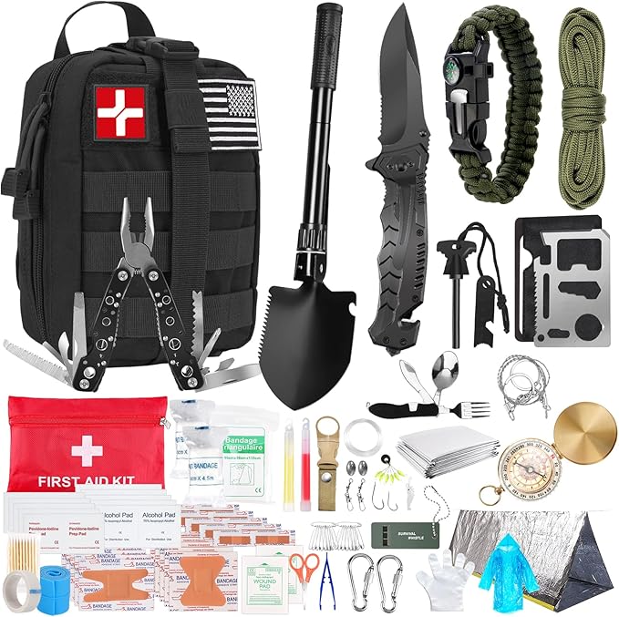 Survival Kit and First Aid Kit, 236PCS Survival Gear Camping Essentials Emergency Medical Supplies with Tactical MOLLE Pou...