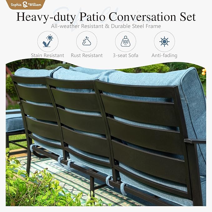Sophia & William Patio Furniture Sets 5 Seats Outdoor Metal Conversation Sets 5 Pcs with 2 x Cushioned Swivel Sofa Chairs,1 x 3-Seat Sofa,2 x Ottomans for Coffee Lawn Backyard Poolside Navy